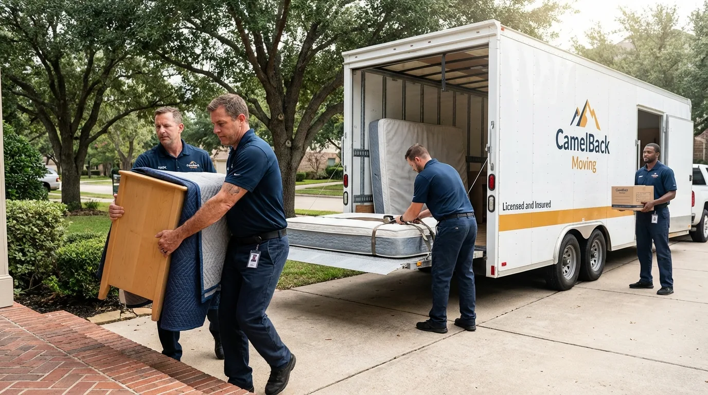 Crew loading residential truck for cross-state move from Artesia, CA