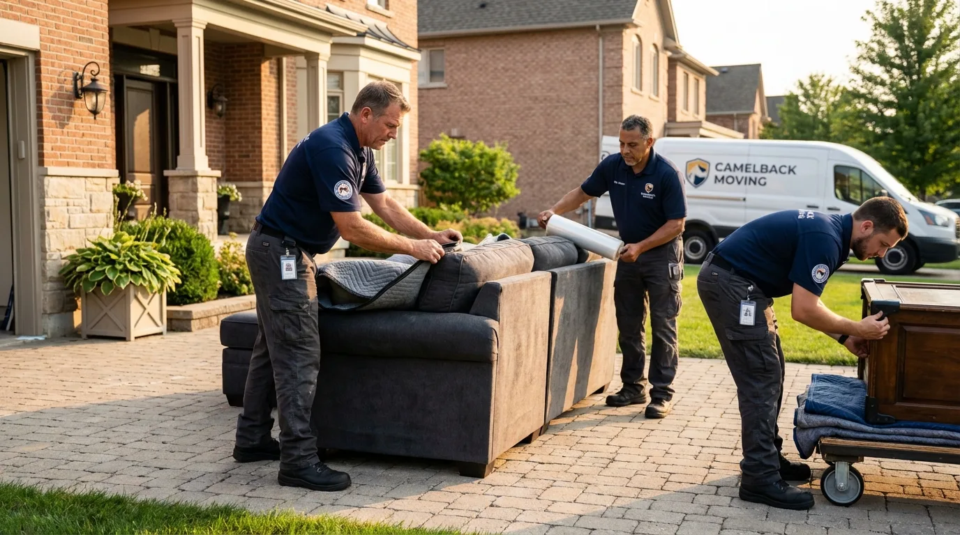 Large estate moving crew wrapping furniture in Artesia, CA